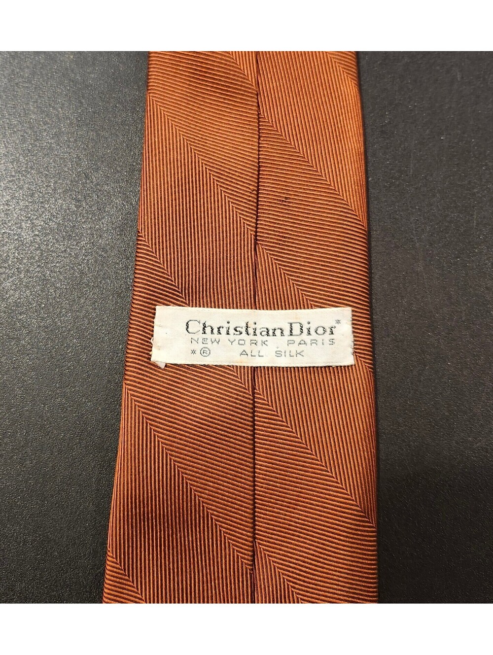 Vintage Christian Dior Paris New York Striped Copper Men’s 100% Silk Neck Tie - Picture 5 of 8